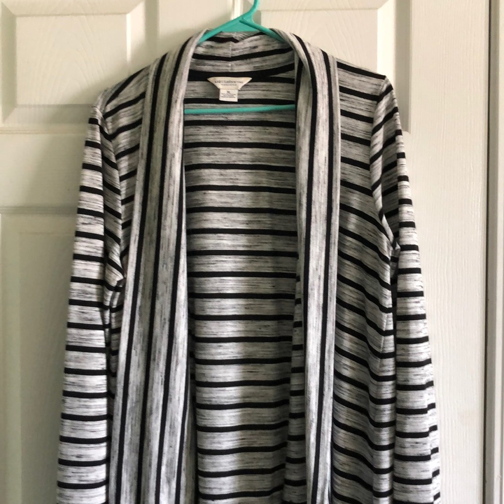 Light weight striped cardigan, black and grey